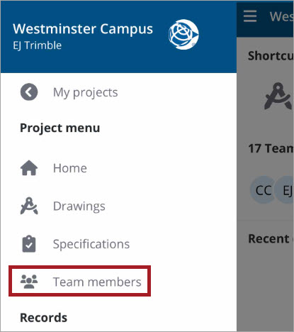 Project menu team members